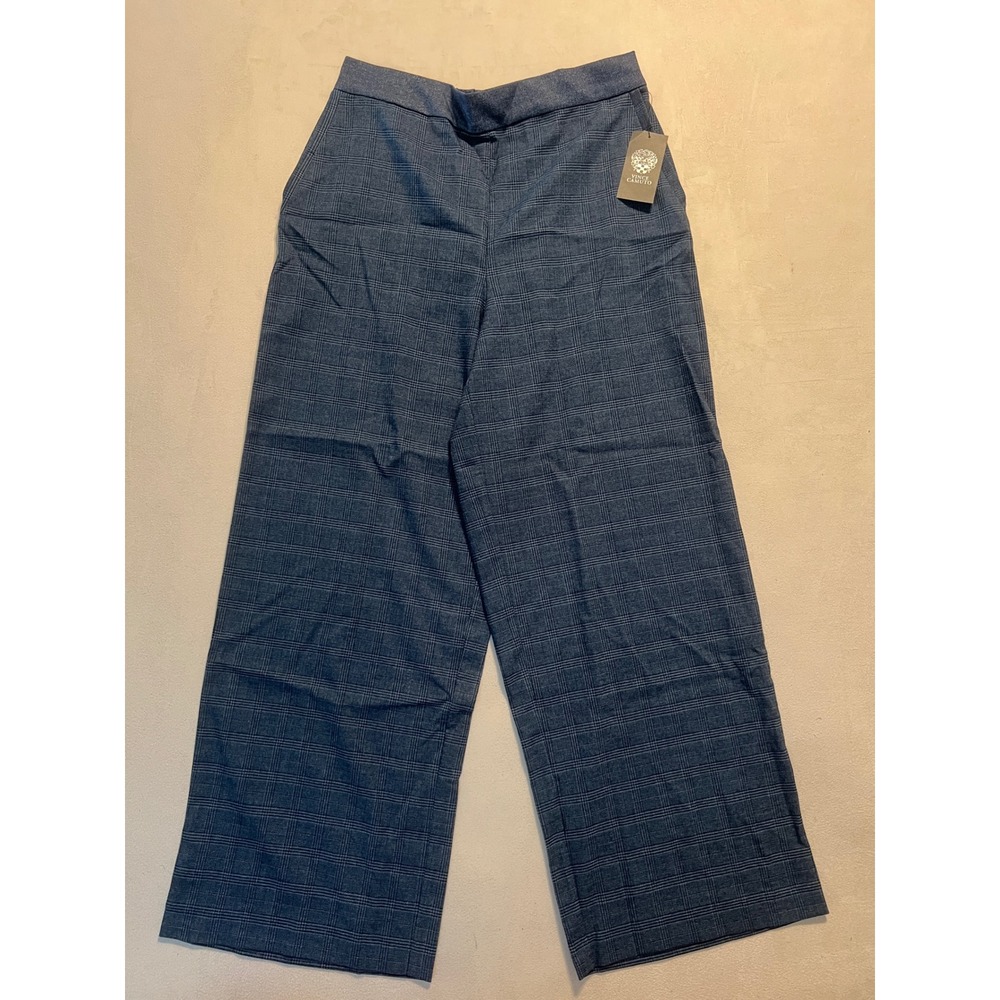 Vince Camuto Womens Blue Plaid Wide Leg Pull On Dress Pants Size Medium NWT